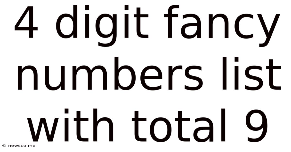 4 Digit Fancy Numbers List With Total 9