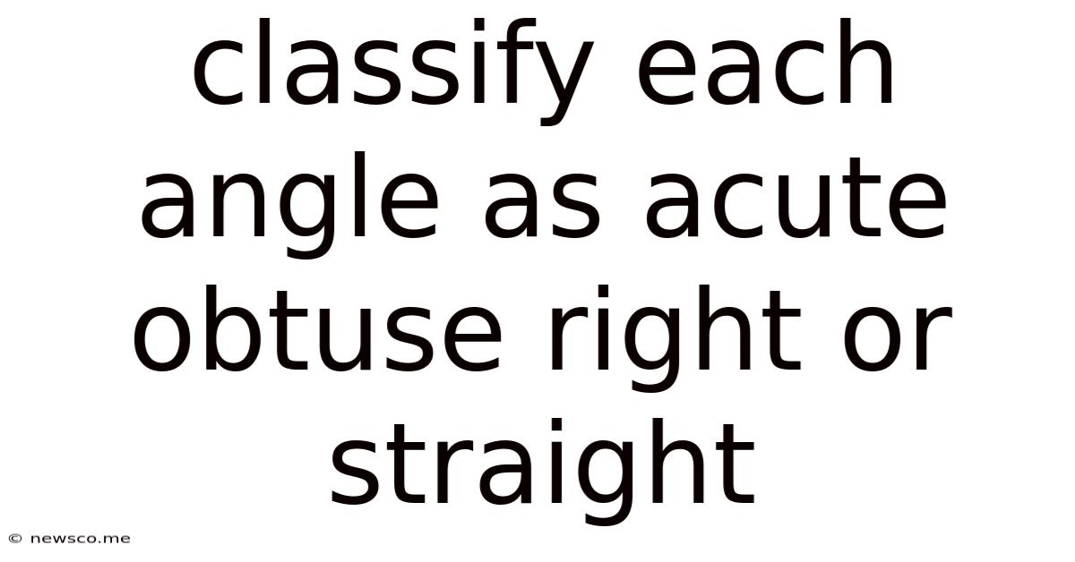 Classify Each Angle As Acute Obtuse Right Or Straight