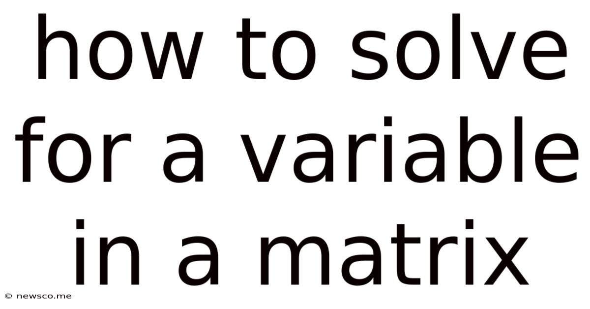 How To Solve For A Variable In A Matrix