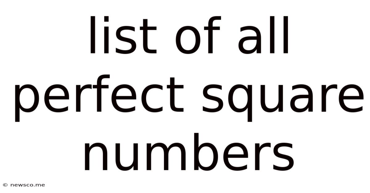 List Of All Perfect Square Numbers