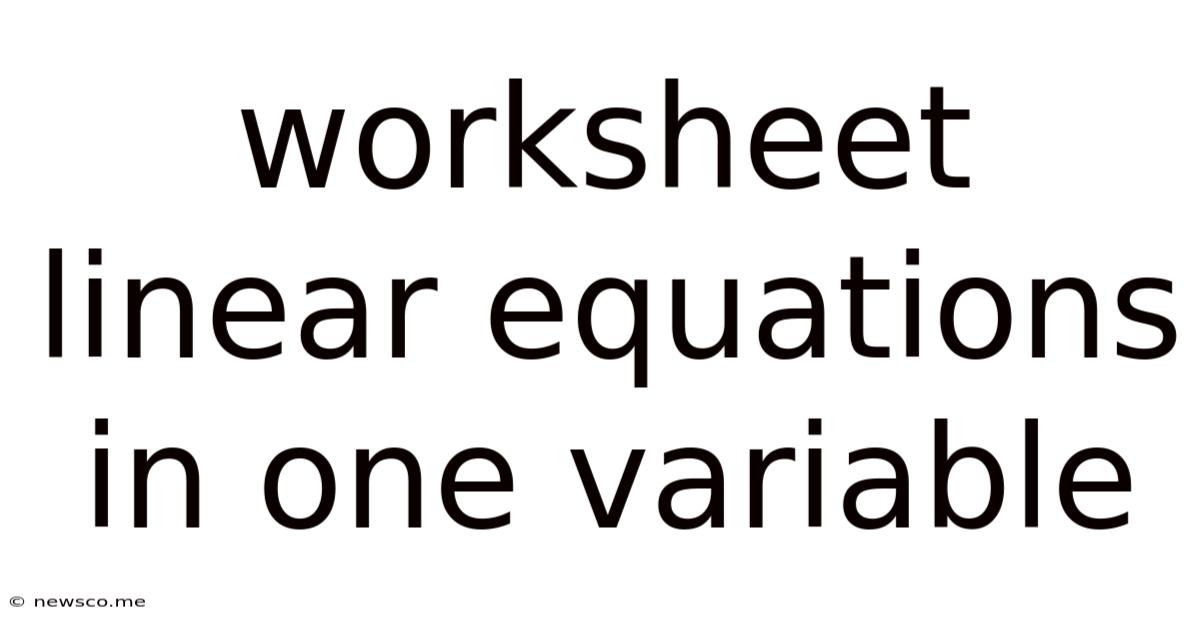 Worksheet Linear Equations In One Variable